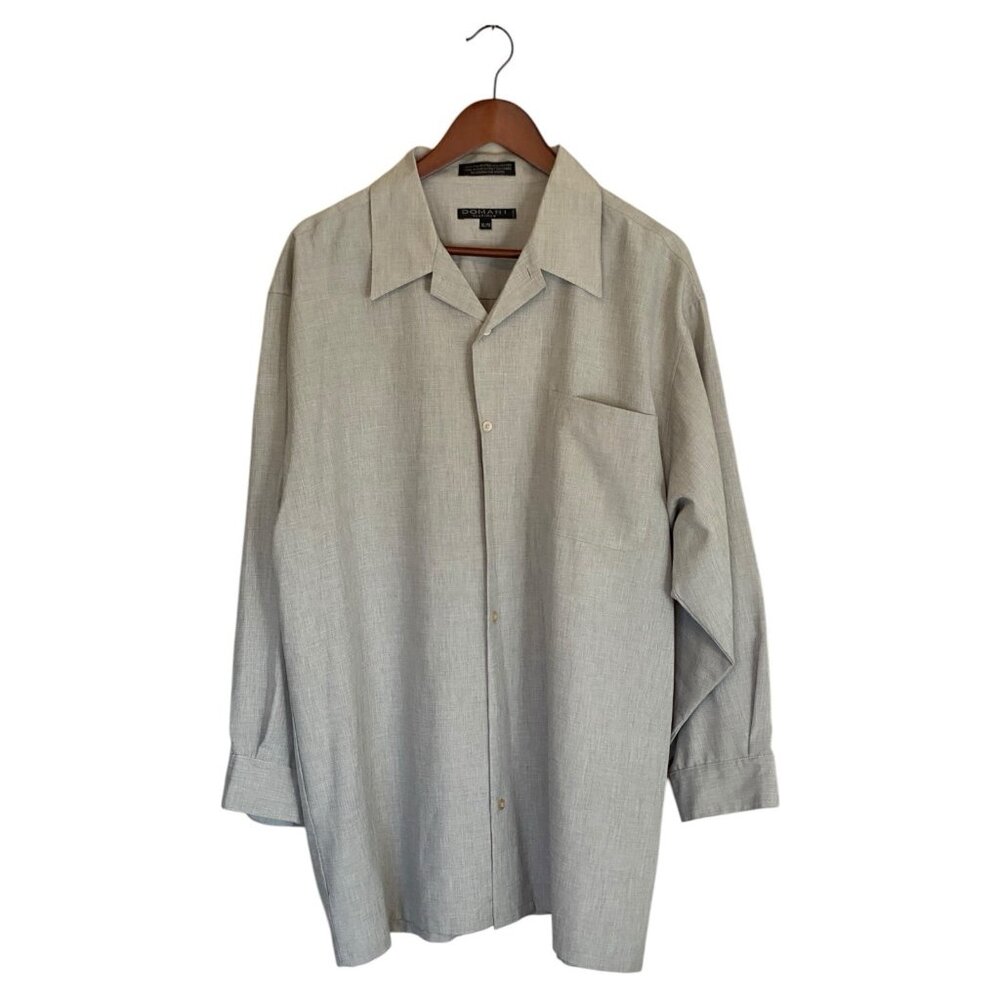 Domani Men's XL Light Gray Tan Color Long Sleeve Button Up Shirt Micro Polyester